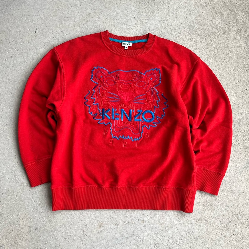 Kenzo Red Crewneck Sweater with Iconic Tiger Logo
